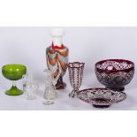 A lot with various glassware a.w. "Bohemian" glass, 20th century.