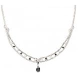 White gold classic necklace set with approx. 0.43 ct. diamond and natural sapphire - 18 ct.