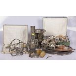 A lot of various silver-plated objects including a champagne cooler.