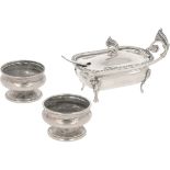 (3) Piece lot mustard pot & salt cellars silver.