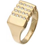 Yellow gold signet ring set with approx. 0.16 ct. diamond - 14 ct.