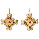 Antique yellow gold earrings set with rhinestones - 14 ct.