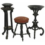 A lot of (2) various plant stands and a piano stool, Holland, 19th century.