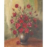 P.R. Munten (?), 20th. C. Still life with roses in a vase.