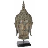 A bronze Buddha head, Thailand, 20th century.