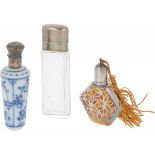 (3) piece lot of perfume bottles silver.