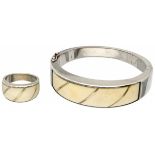 Set of silver band ring and bangle - 925/1000.