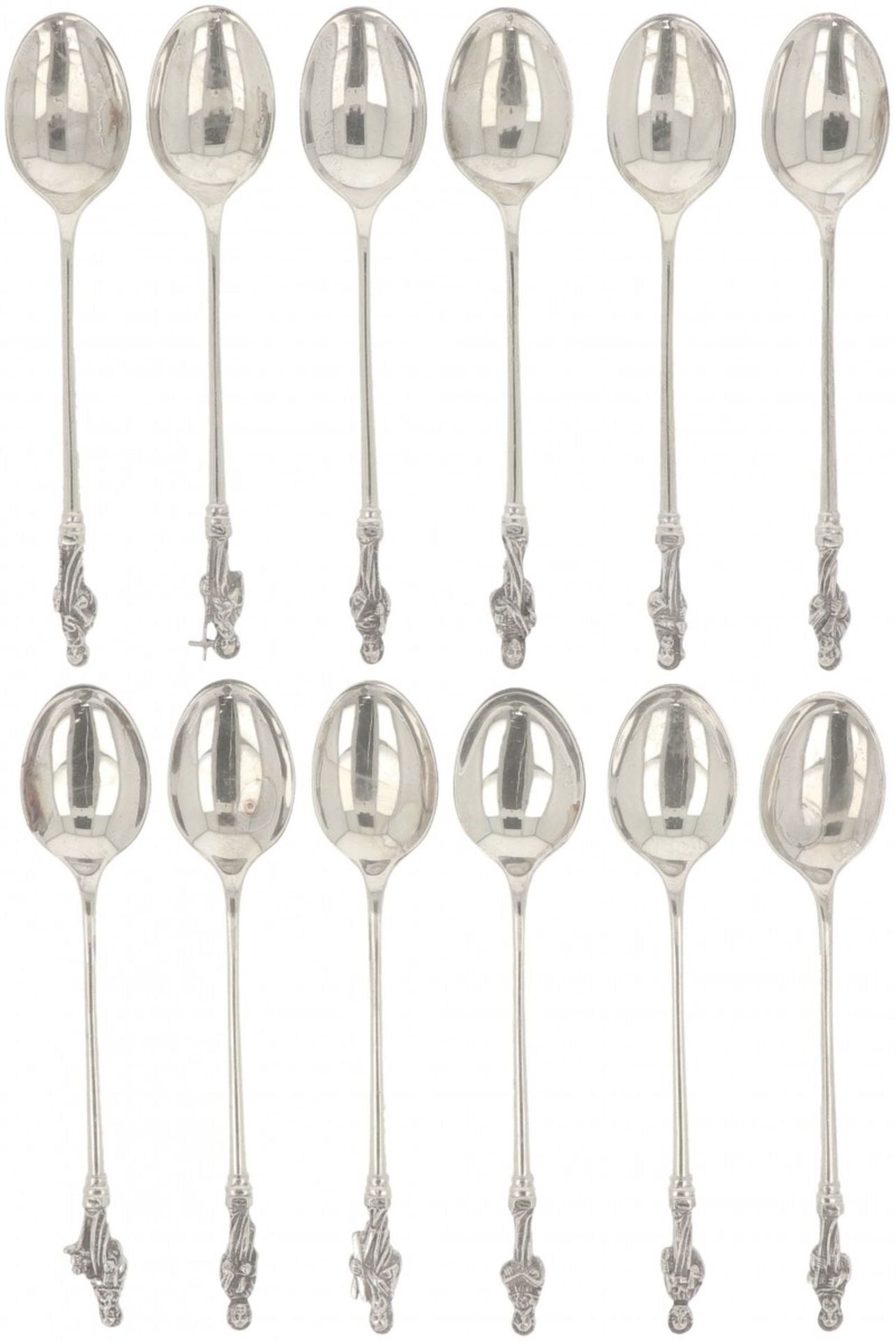 (12) piece set of silver apostle teaspoons.