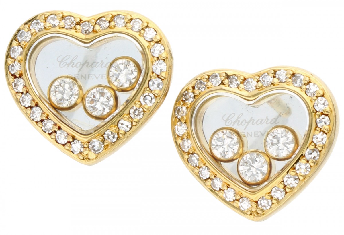 Yellow gold Chopard L.U.C. Happy Diamonds heart-shaped earrings with diamond - 19.2 ct.