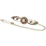 Antique yellow gold brooch set with diamond - 14 ct.