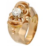 Rose gold Art Nouveau tank ring set with approx. 0.56 ct. diamond - 18 ct.