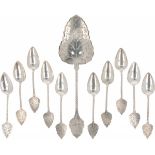 (11) Set of cake server and coffee spoons silver.