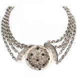 Antique silver four-row necklace with openwork filigree closure - 835/1000.