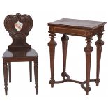 A lot of a mahogany hall chair and a table, England, 19th century and later.