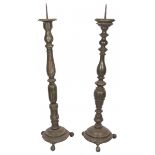 A lot of (2) wooden pricket candle holders. Dutch, 19th century.