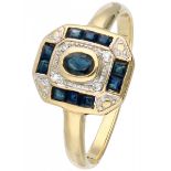 Yellow gold ring set with diamond and natural sapphire - 14 ct.