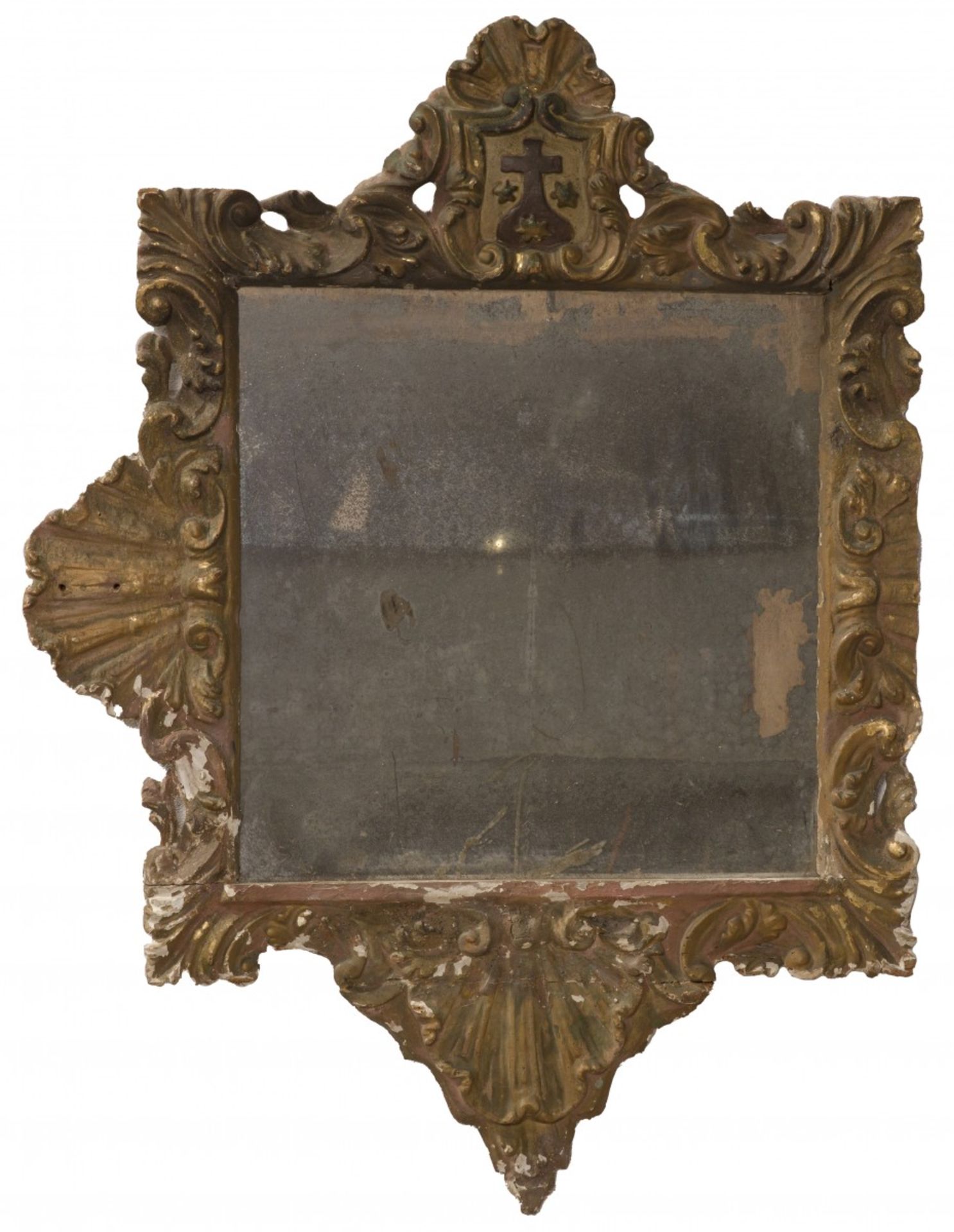 A carved pine wooden baroque style mirror frame, Belgium, late 19th century.