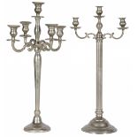 A lot comprised of (2) various silvered candelabra, 20th century.