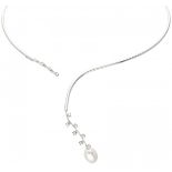 White gold necklace set with zirconia and freshwater cultivated pearl - 14 ct.