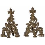 A lot comprised of (2) Rococo-style firedog-/ andiron finials or chenets, France(?), 19th century.