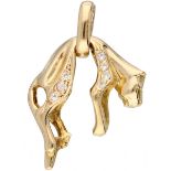 Yellow gold hanging panther pendant set with zirconia - 18 ct.