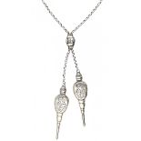 Silver knitting pin holders with floral decor on a chain - 835/1000.