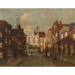 After J.C.K. Klinkenberg (The Hague 1852 - 1924), View in a city with a town hall.