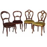 A lot of (4) various Willem III-style mahogany dining chairs, Holland, 19th century.