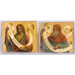 A set of (2) in part hand painted verre eglomisé portraits of Ezekiel and Daniel.