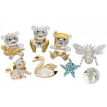 Lot of 8 Swarovski animal figure brooches / tie pins.