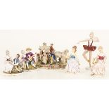 A lot comprised of (6) various porcelain statuettes, Germany, 20th century.