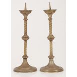 Two copper pricket candles, Dutch, late 19th century.