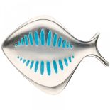 Georg Jensen no.343 silver modernist 'Fish' brooch with blue enamel - 925/1000.