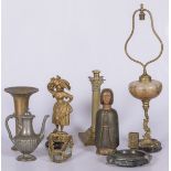 A lot with a.o. a candlestick in the shape of a Corinthian column, a bronze statuette an other misc