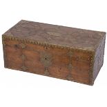 A hardwood storage chest with brass fittings and nails, 1st half 20th century.