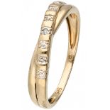 Yellow gold criss cross ring set with a diamond - 14 ct.
