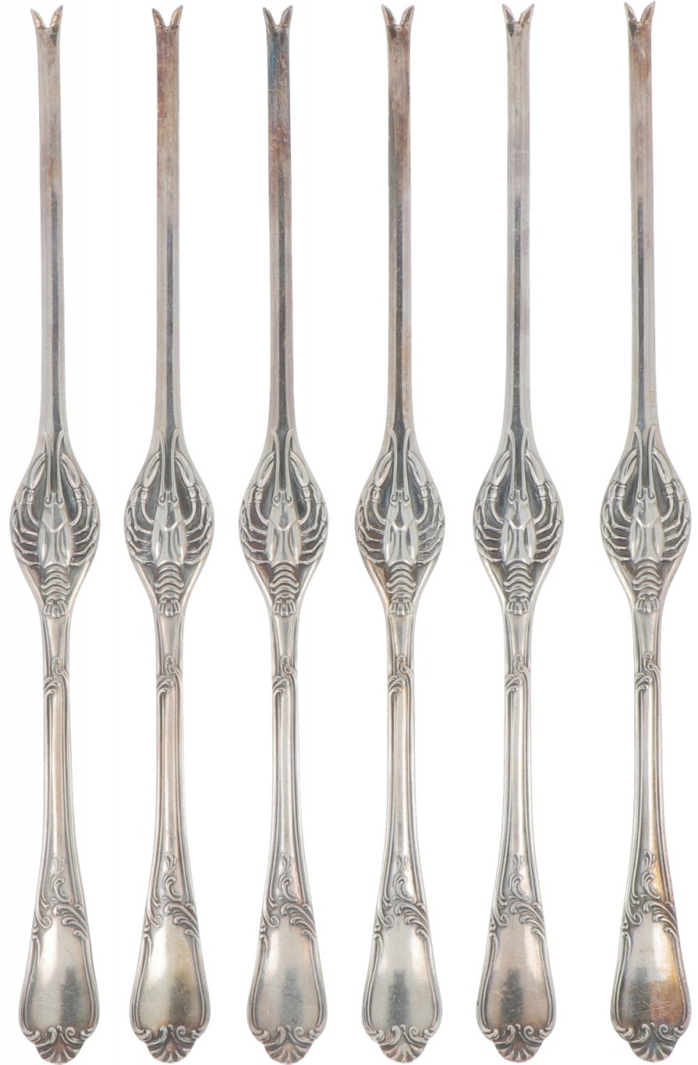 (6) piece set of lobster forks, silver.