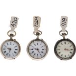 Lot (3) Pocket Watches, Silver and Steel - Ladies - appr. 1900