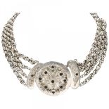 Antique silver four-row necklace with openwork filigree closure - 835/1000.