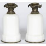 A set of (2) white glass lamp bases with bronze mountings, France, 1930s.