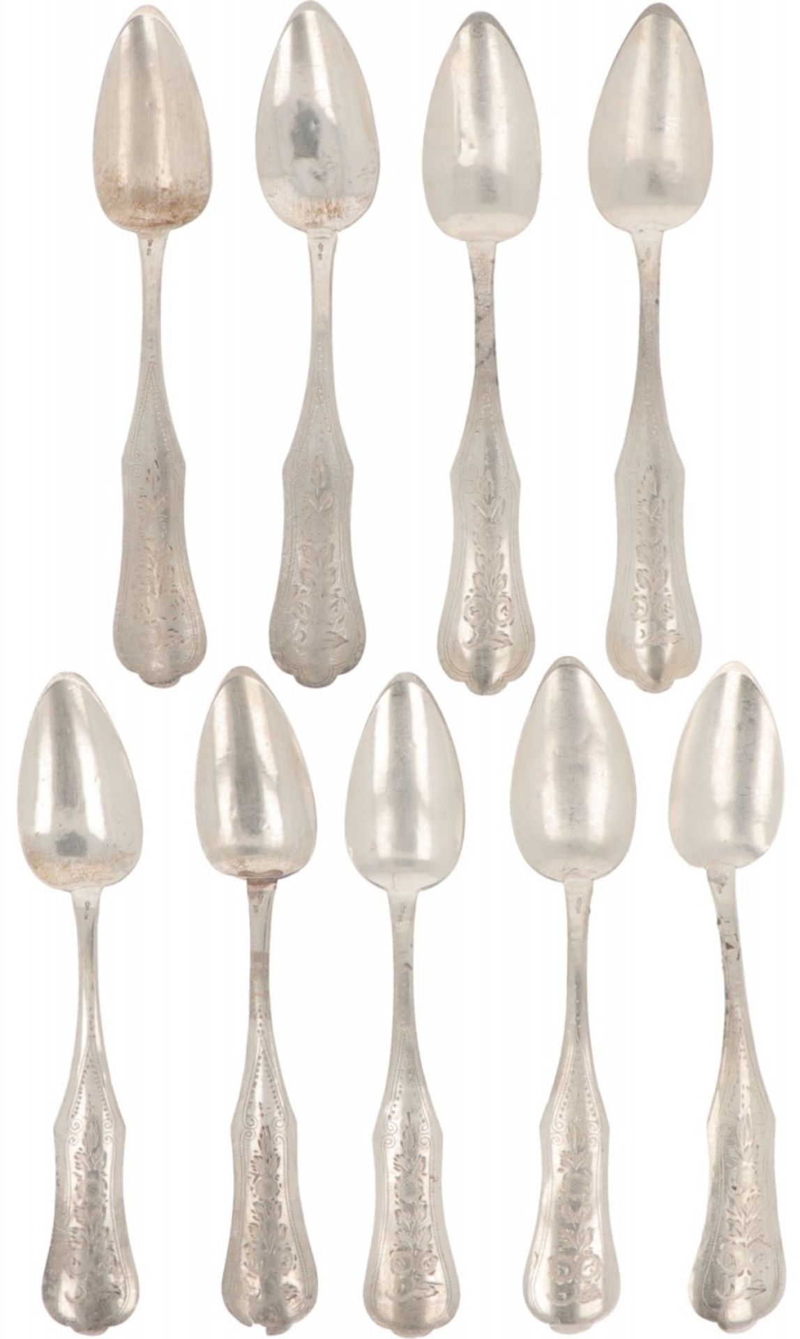 (9) piece lot of silver coffee spoons.