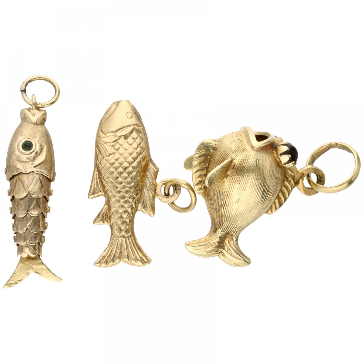 Lot of 3 pendants in the shape of a fish - 14 ct. - Image 2 of 2