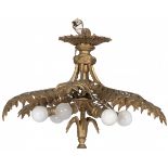 A brass Maison Jansen-style ceiling lamp with fern leafs, 20th century.