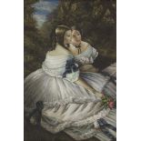 Eastern Europe, 21st Century, Elegant young ladies in a landscape, oil on canvas.