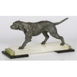 A ZAMAC sculpture of a hunting dog on a marble base, 20th century.