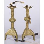 A set of (2) neo-Byzantine candlestick holders, mount as a lamp base, 1st quarter 20th century.
