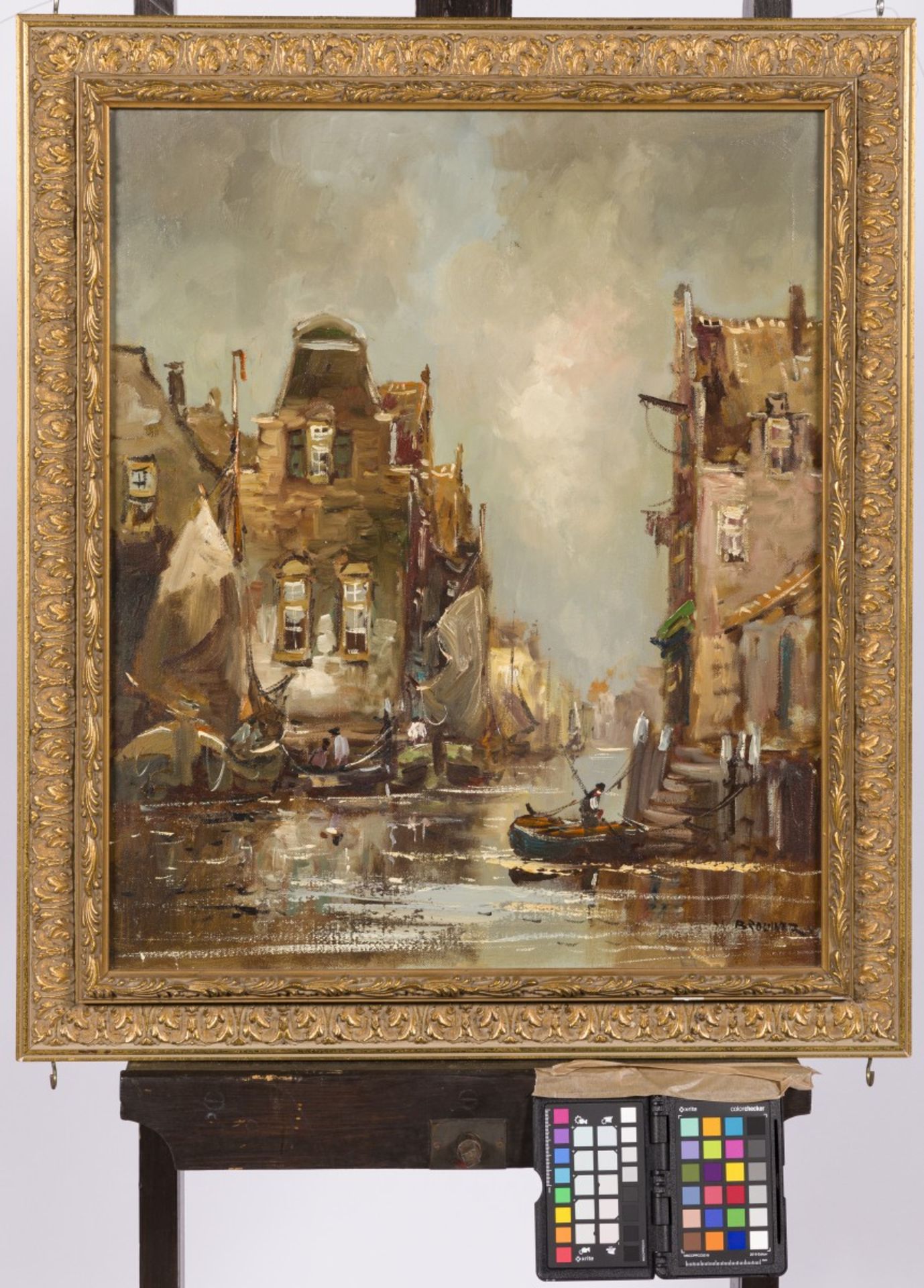 W. Brouwer, 20th. C. A canal in a Dutch city. - Image 2 of 4