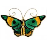 Gold-plated David Andersen butterfly brooch with yellow, green and black enamel - 925/1000.