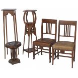 A lot of (5) various oakwood pieces of furniture, a.w. Amsterdam School-style, Holland, 2nd quarter