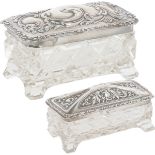 (2) piece lot of dressing table boxes in silver.